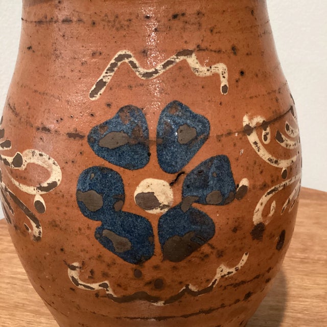 Ceramic Antique French Terracotta Glazed Floral Decor Pitcher 19th Century For Sale - Image 7 of 13