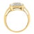 A diamond cocktail ring that has a central squared cluster of round brilliant cut diamonds surrounded by a halo of...