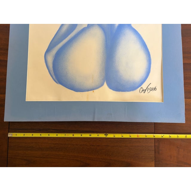 Signed 1986 “Blu Lady” Figural Nude Drawing by Christina Valera, Contemporary Blue Toned Artwork For Sale In Houston - Image 6 of 7