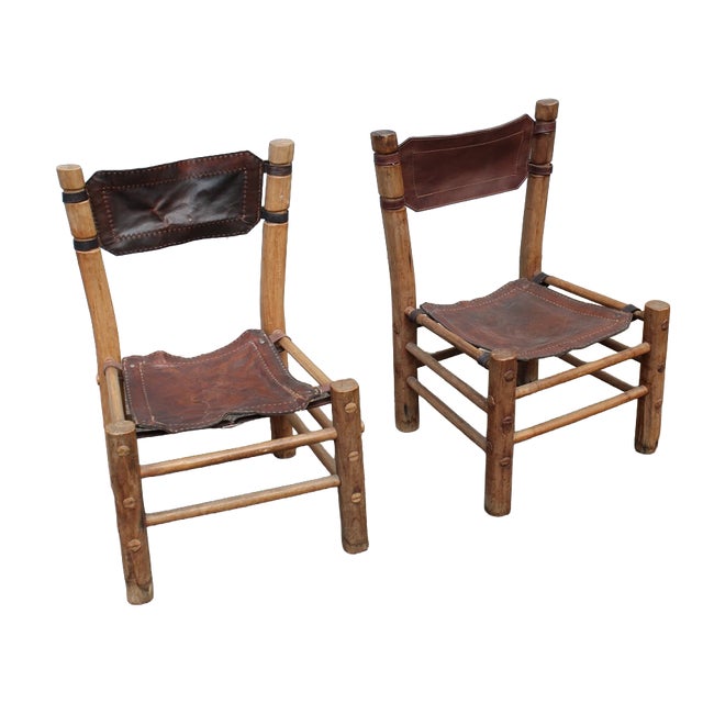Safari Chairs in Wood and Leather, Italy, 1960s, Set of 2 For Sale