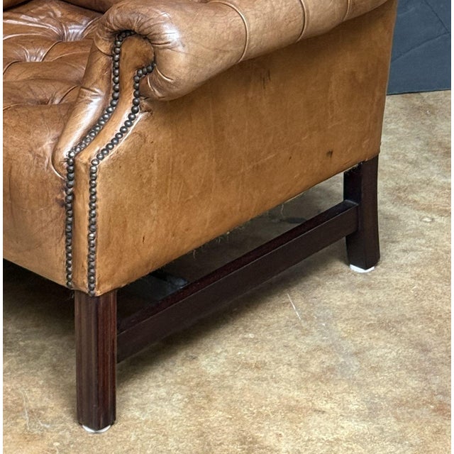 Large English Wing Back Chair of Tufted Tanned Leather With Nail-Head Trim For Sale - Image 16 of 16