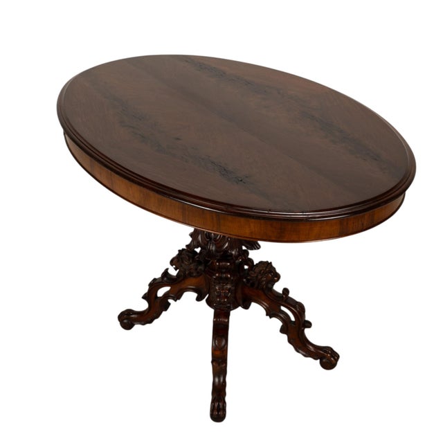 19th Century Renaissance Revival Carved Lion Oval Center Table For Sale - Image 9 of 17