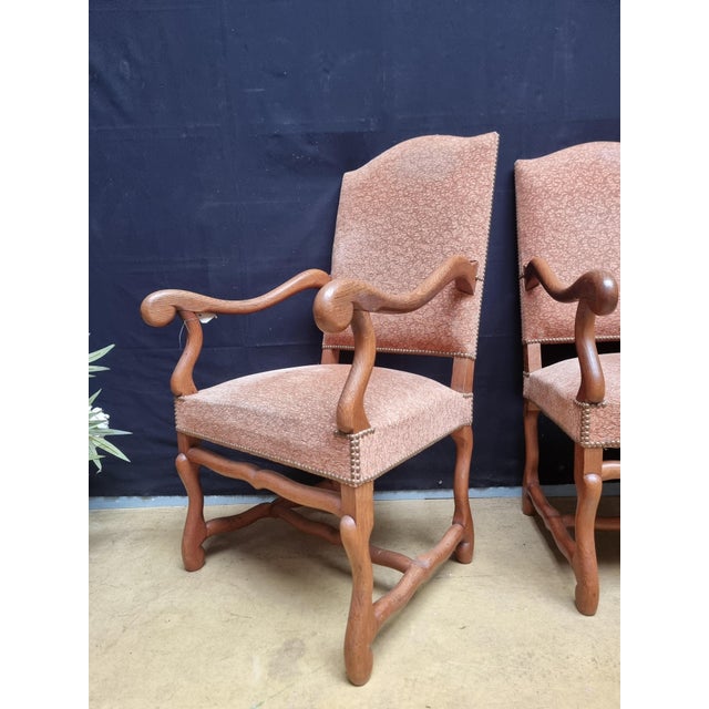 Wood Early 20th Century French Louis XIII Style Walnut Os de Mouton Chairs with Scrolling Arms - a Pair For Sale - Image 7 of 12