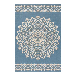 Hull Indoor Outdoor Rug Cream & Blue 5'3"x7'6" For Sale