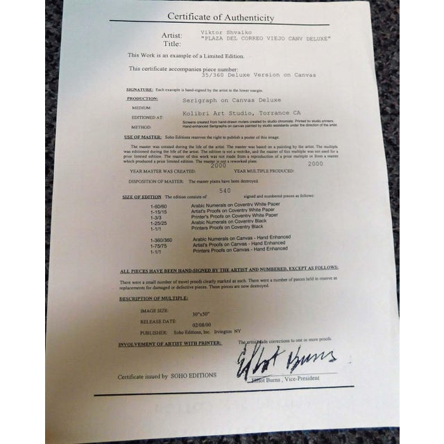 2000 - 2009 Viktor Shvaiko Plaza Del Correo Viejo Canvas Hand Signed Fine Art #/360 For Sale - Image 5 of 7