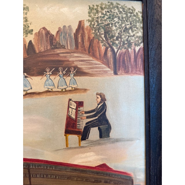 Vintage Folk Art Oil Painting, Violinist and Dancer With Les Sylphides Ballet Scene, Framed For Sale - Image 9 of 14