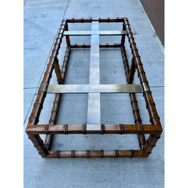 Coffee Mid 20th Century Drexel Faux Bamboo Brass & Smoked Glass In-Set Coffee Table For Sale - Image 8 of 13