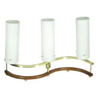 Vintage Mid Century Modern Stilnovo Brass Walnut & Glass Sculptural Table Lamp For Sale