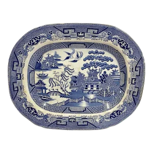 Antique Oval Blue Willow Serving Platter From England - Circa 19th Century