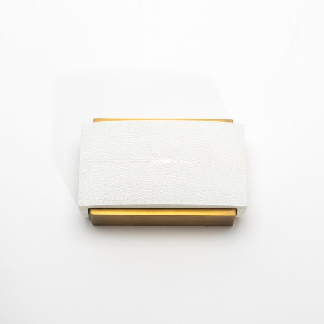 White Set of 3 Boxes in White Shagreen and Bronze Patina Brass by R&y Augousti For Sale - Image 8 of 8