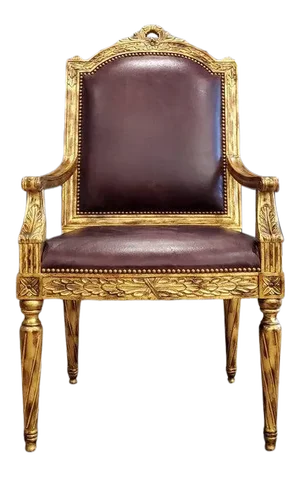 Maitland-Smith Signed 18th Century French Louis XVI Style Giltwood Burgundy Leather Fauteuil Chair