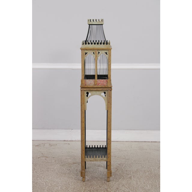 Neo-Gothic Painted Wood & Wire Birdcage on Stand For Sale - Image 4 of 13