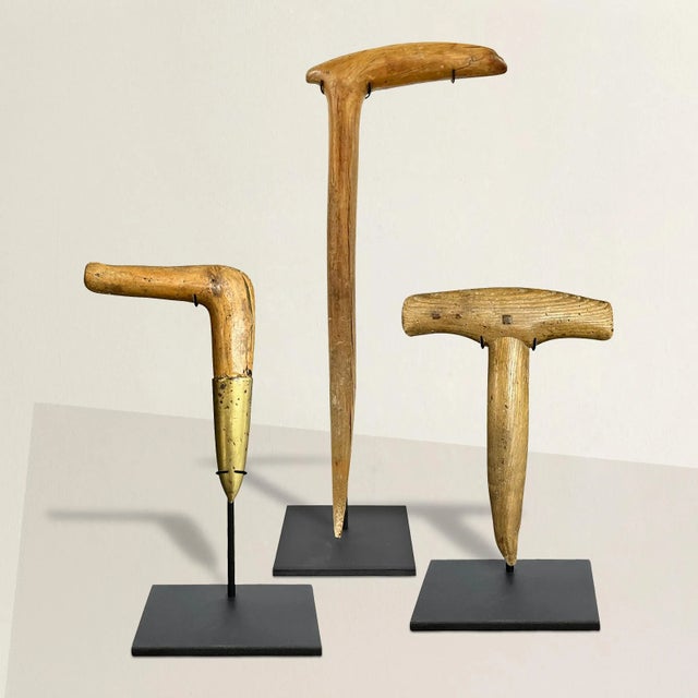 Behold this exquisite set of three 19th century French dibbers, tools used to aid in planting seeds or seedlings, each a...