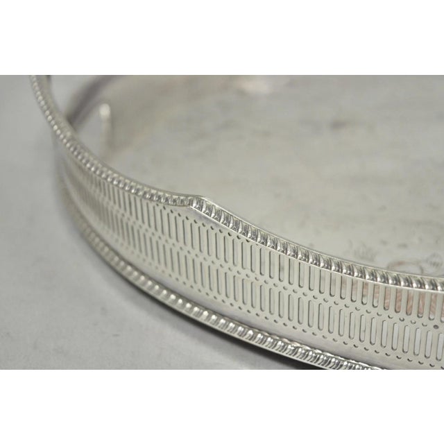 Vintage English Edwardian Silver Plated Oval Scalloped Gallery Bar Platter Tray For Sale - Image 17 of 18