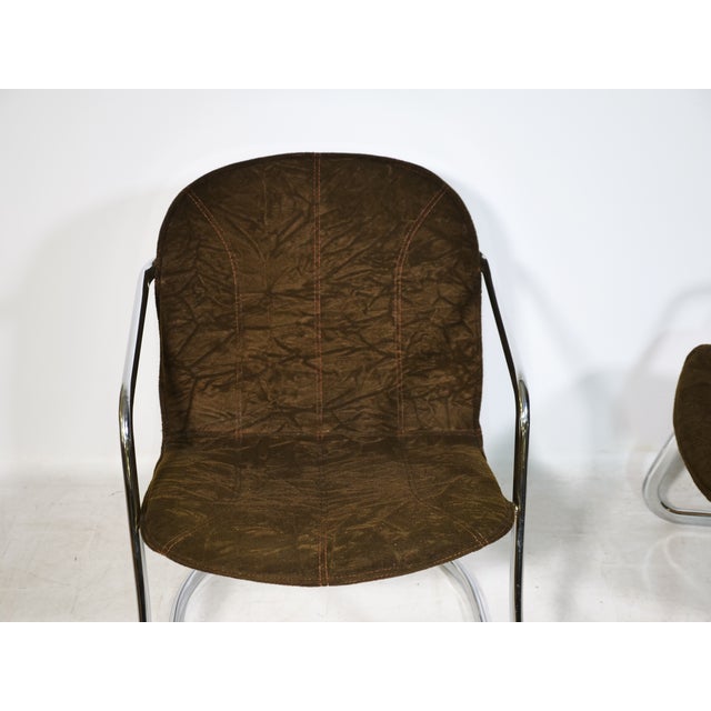 Mid-Century Cantilever Armchair and Coffee Table in Chrome and Smoked Glass, 1970s, Set of 3 For Sale - Image 9 of 12