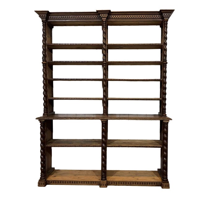 Early 20th Century Oak and Fir Wood-Paneled Bookcase For Sale