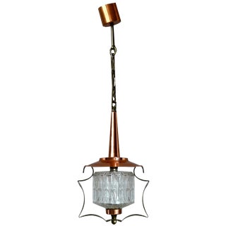 Midcentury Pendant Lamp in Glass and Copper Metal, 1950 For Sale