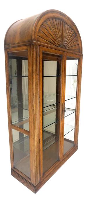 Henredon Sunrise Dome Shape 2 Glass Door Lighted Shelves Curio Display Cabinet