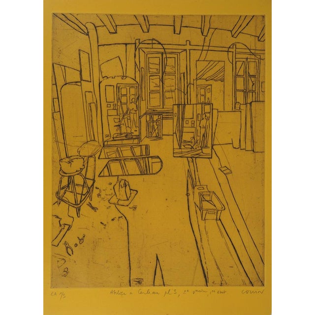 Pierre Collin, The Workshop (Yellow), Original Etching For Sale - Image 4 of 7