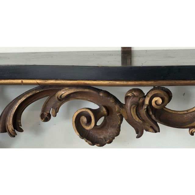 Antique Monumental Baroque Style Giltwood Console Table With Ebonized Top, 74.5” For Sale - Image 9 of 12