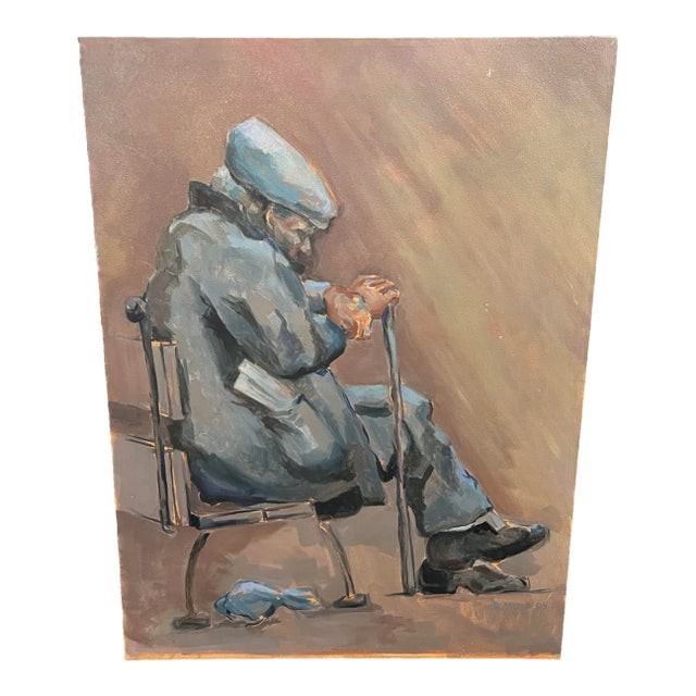 2004 B. Keller Expressionist FIgurative Acrylic Painting Titled Park Bench For Sale