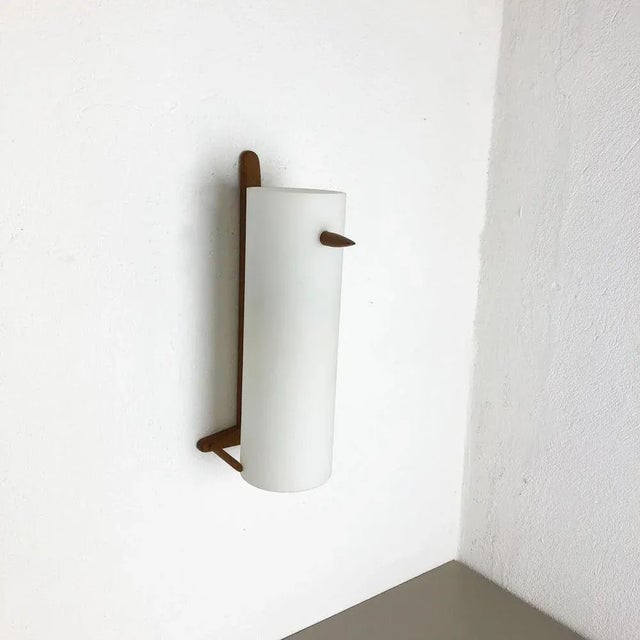 Luxus Teak and Glass Wall Sconce by Uno & Östen Kristiansson for Luxus, Sweden For Sale - Image 4 of 18