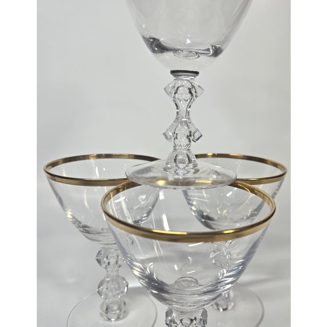 Gold Rimmed Hollywood Regency Crystal Goblets- Set of Four For Sale - Image 12 of 16
