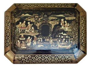 19th-Century Chinese Export Black and Gilt Lacquer Wood Box