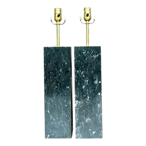 Vintage Boho Solid Black Marble Lamps - a Pair