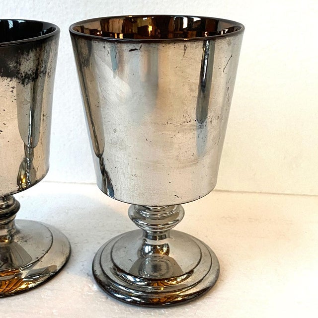 Traditional Two 19th Century English Staffordshire Georgian Silver Luster Pottery Goblets For Sale - Image 3 of 10