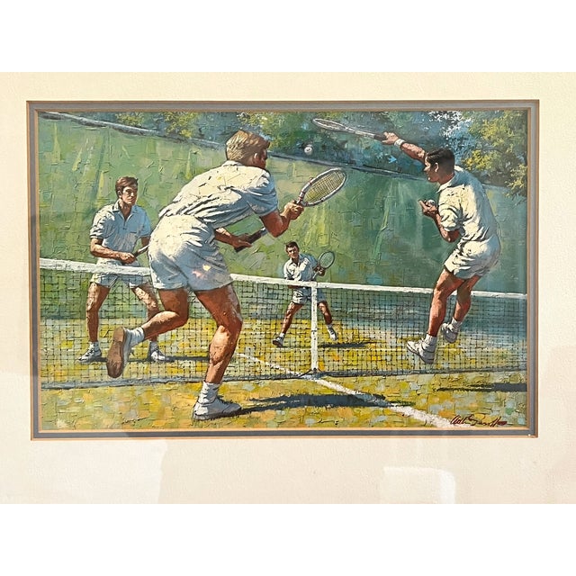 Charming mid-20th-century print after American illustrator Arthur Sarnoff (1912–2000) depicting an animated tennis match....
