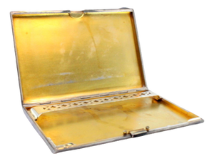 Three-Tone Silver and Gold Cigarette Case with Gold Interior and Cut-Out Cigarette Holder