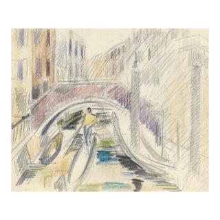 1940s Grace Spongberg Venetian Canal Bridge and Gondola Drawing For Sale