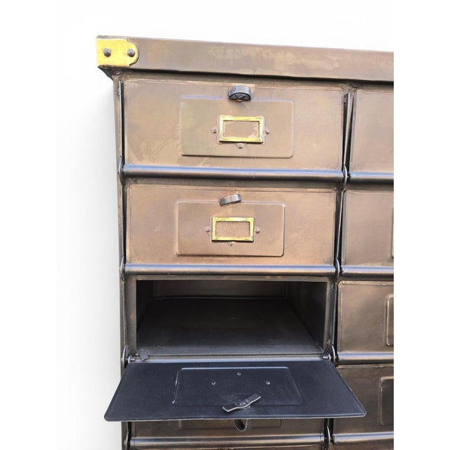 Industrial Vintage French Industrial Steel Filing Cabinet by Strafor, 1930 For Sale - Image 3 of 14