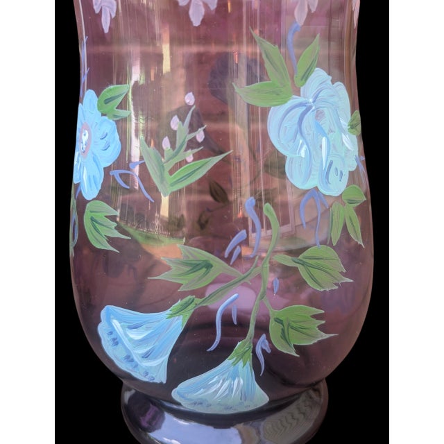 Vintage Hand Painted Purple Glass Hurricanes- A Pair For Sale - Image 14 of 17