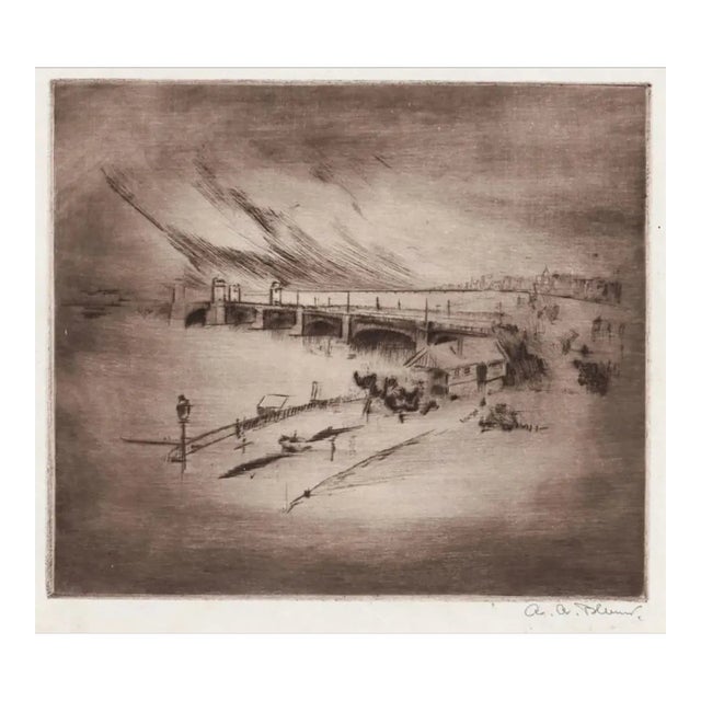 Alexander Blum Embankment Longfellow Bridge Boston Etching For Sale