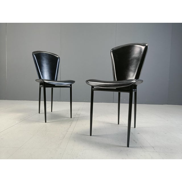 Black Italian Leather Dining Chairs, 1980s, Set of 6 For Sale - Image 8 of 10