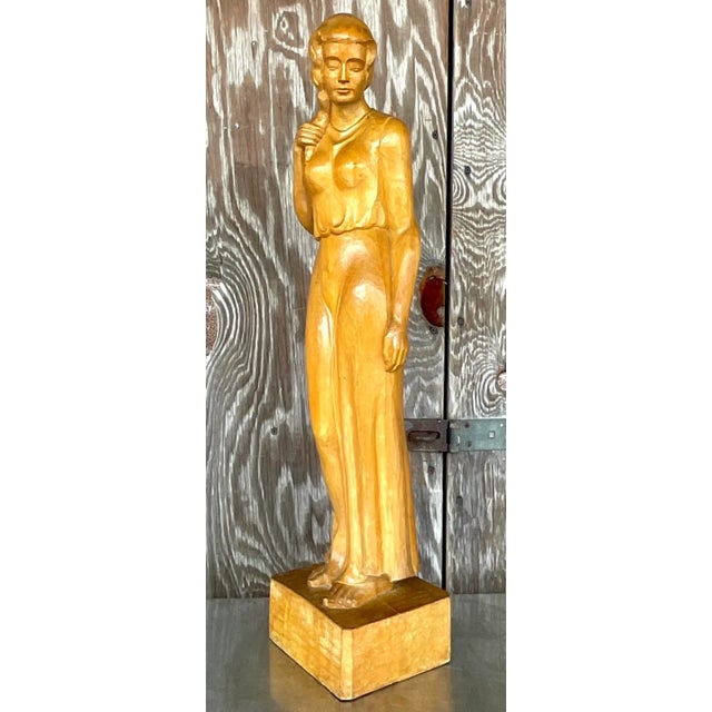 Late 20th Century Vintage Boho Carved Sculpture of Woman For Sale - Image 5 of 6