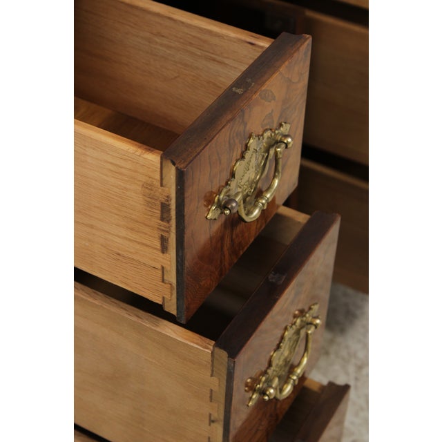 1980s Baker Stately Homes Burl Walnut George III Kneehole Commode Desk Chest For Sale - Image 5 of 13