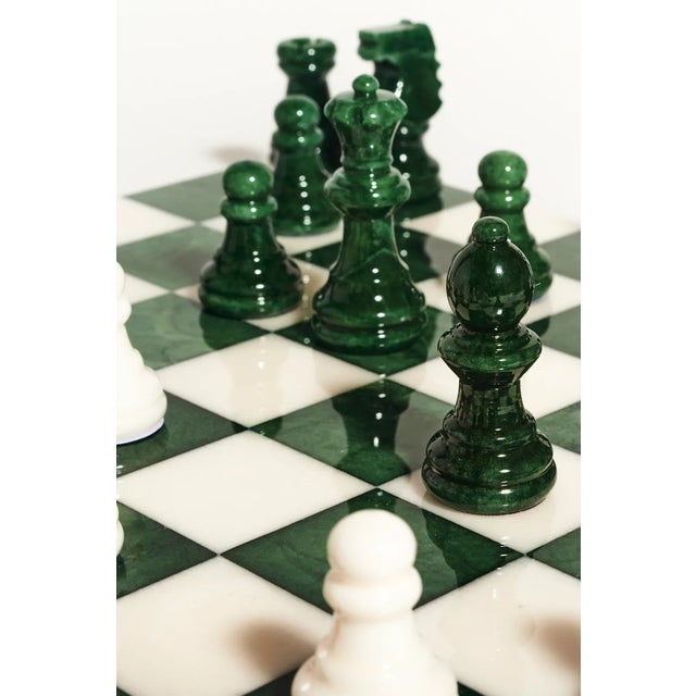 2020s Italian Forest Green/White Large Alabaster Chess Set For Sale - Image 5 of 10