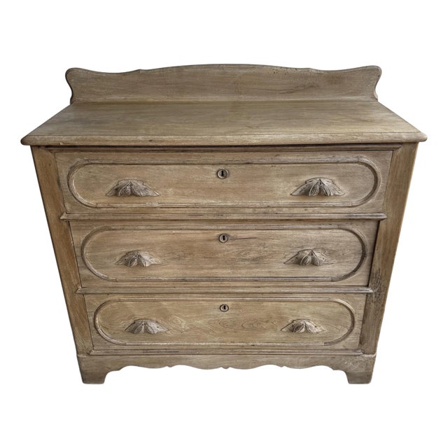 19th Century Antique Pine Chest of Drawers With Ornate Drawers For Sale