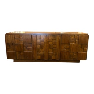 1970s Lane Staccato Brutalist Mid Century Modern Walnut Lowboy Dresser For Sale