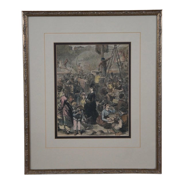 Antique Fair of St Cloud Near Paris Hand Colored Engraving For Sale