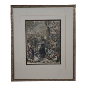 Antique Fair of St Cloud Near Paris Hand Colored Engraving