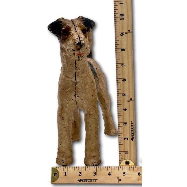 1930s Very Rare Oversize 1930s Hubley #387 Standing Full Figure Fox Terrier Cast Iron Dog Doorstop - 10 Inches Tall X 12 Inches Long For Sale - Image 5 of 18
