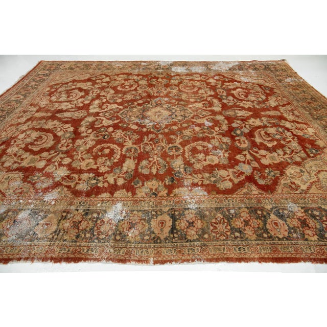 Textile Antique Persian Mahal Wool Rug in Rust Color With Floral Design For Sale - Image 7 of 12