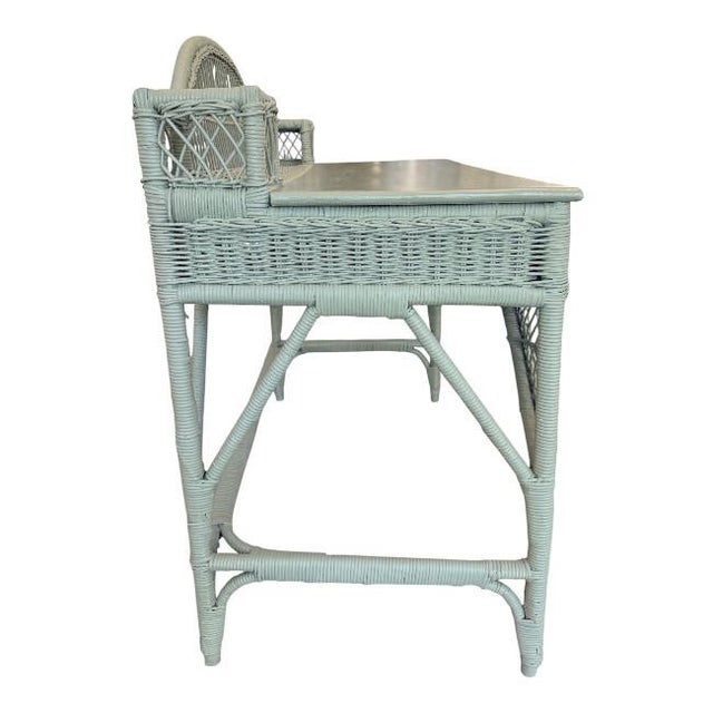 Green Vintage Woven Rattan Desk For Sale - Image 8 of 11
