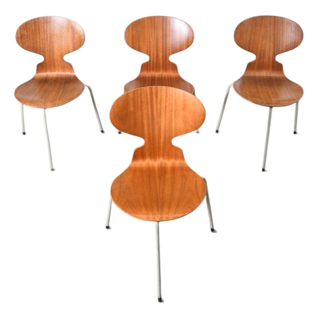 Set of Four Arne Jacobsen Ant Chairs in Teak by Fritz Hansen, 1950s For Sale