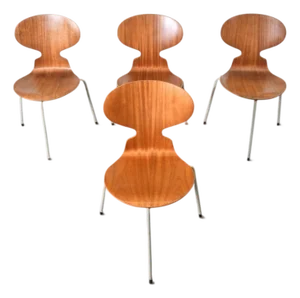 Set of Four Arne Jacobsen Ant Chairs in Teak by Fritz Hansen, 1950s