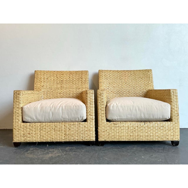 Vintage McGuire Woven Rattan Lounge Chairs - A Pair For Sale - Image 9 of 12